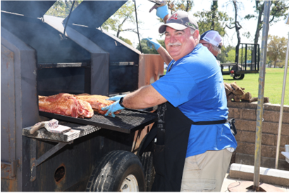 Loading a smoker with briskets